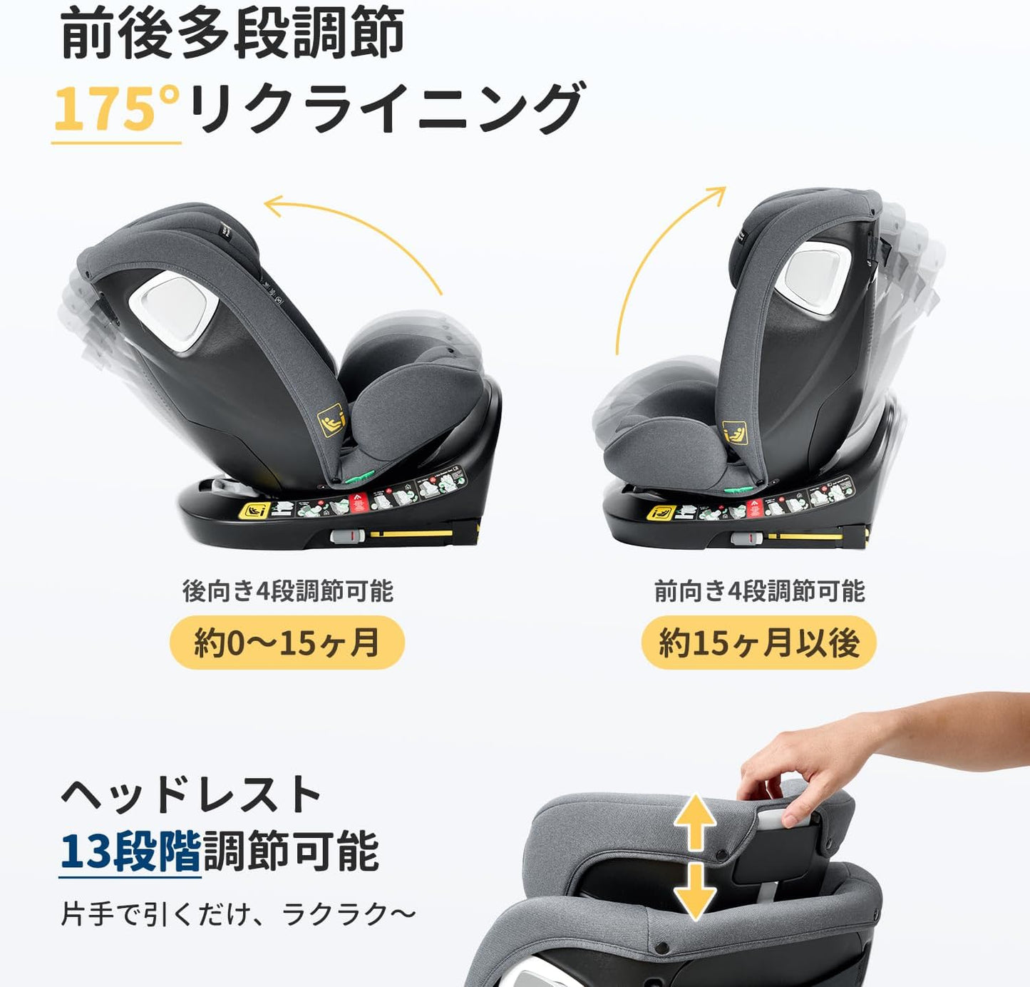 チャイルドシート ISOFIX固定 R129適合 i-size 新生児から12歳まで 360°回転式 ジュニアシート リクライニング 洗えるカバー