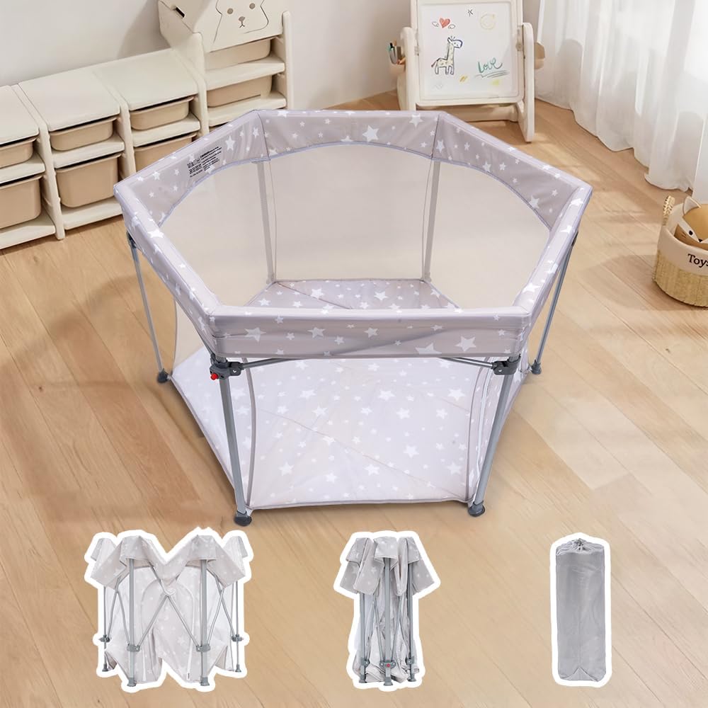 HZDMJ ベビーサークル 折りたたみ メッシュ ハイタイプ プレイヤード ベビーゲート 赤ちゃん ベビー ベビールーム キッズスペース ベビーフェンス 扉付き 収納棚 ベビー用品