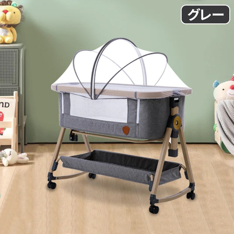 HZDMJ ベビーベッド 折りたたみ 添い寝 新生児用（0〜24ヶ月） 高さ6段階・消音昇降付き