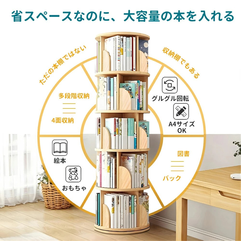 HZDMJ 回転式 本棚 書棚 コミックラック a4 可動棚 大容量 二年保証 収納 漫画 書籍 一人暮らし 収納棚 4段 5段 CDラック DVDラック 回転ラック