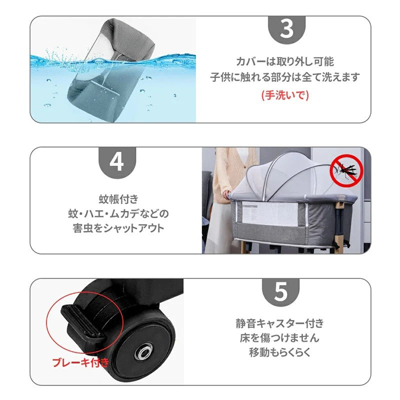 HZDMJ ベビーベッド 添い寝 持ち運び 三年保証 プレイヤードに変身可能