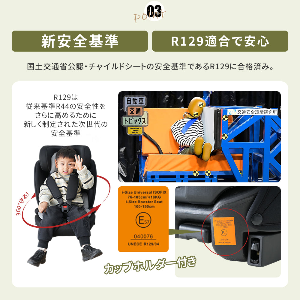 HZDMJ チャイルドシート R129 ISOFIX シートベルト固定 9ヶ月～12歳頃 新生児 赤ちゃん 子供 6段階調節 取付簡単 出産祝い 長く使える EU安全基準 ECE認証済み